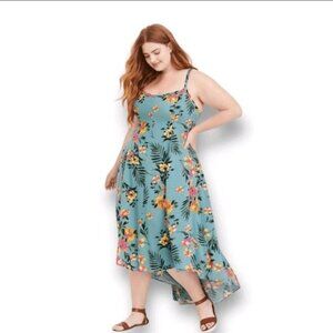 Torrid Women's Size 2X Floral Print Challis High Low Strappy Flowy Dress Spring